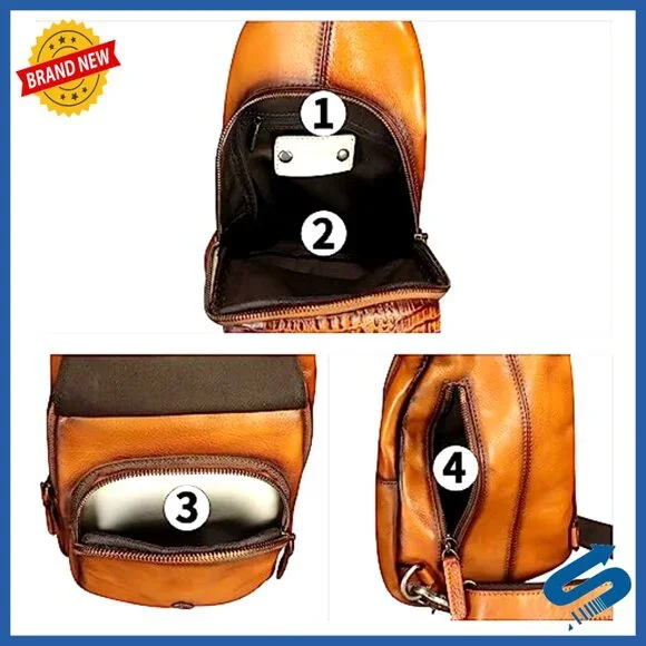 Genuine Leather Sling Backpack Crossbody Chest Purse Daypack Handmade